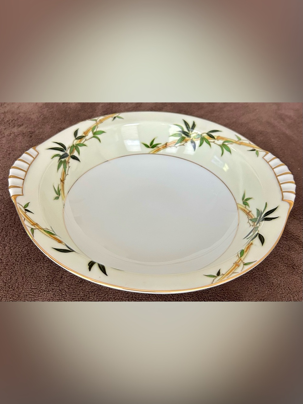 KENT China Elegant Bamboo-Trimmed White Serving Bowl